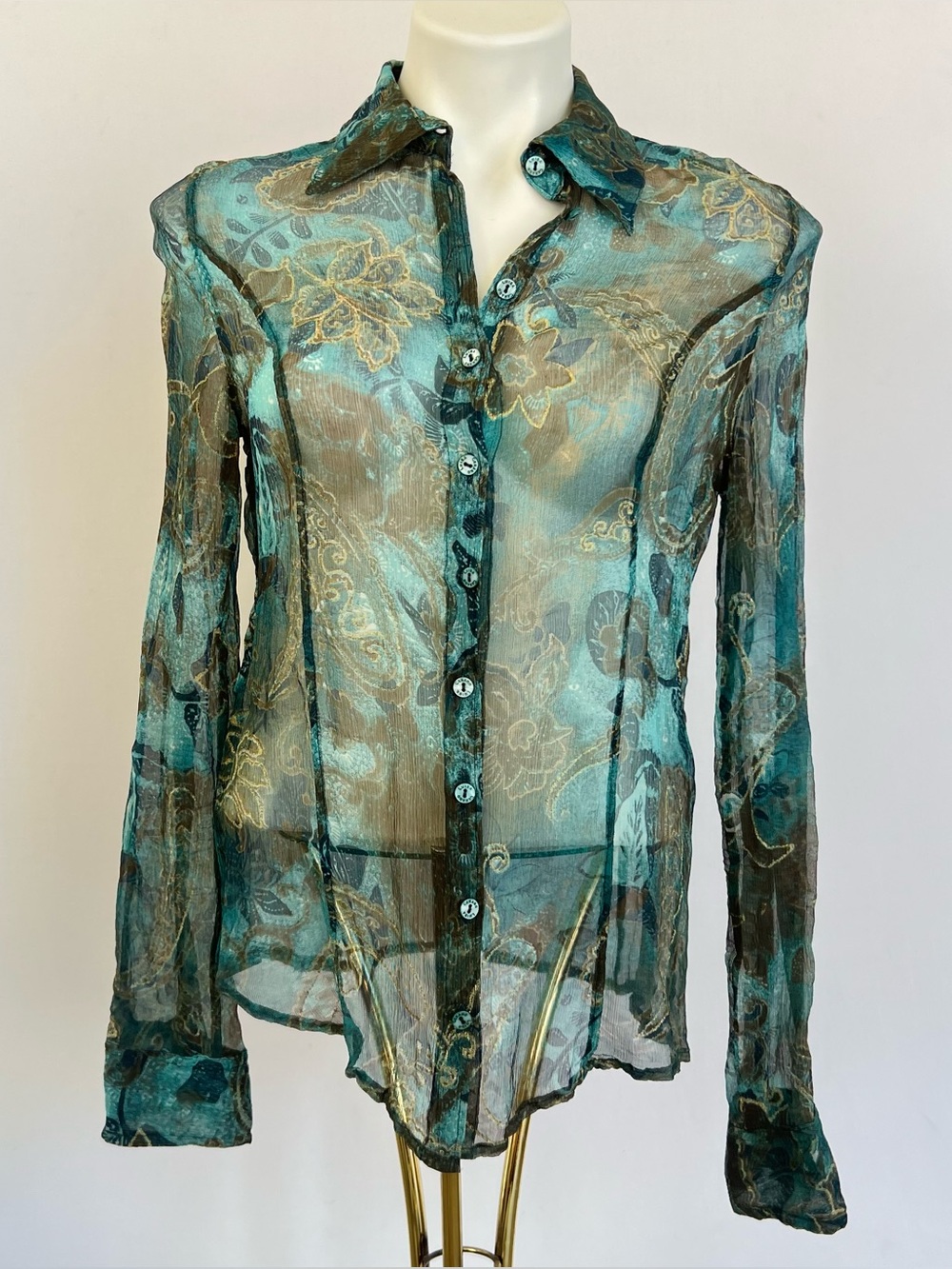 Vintage Y2K Luisa Cerano Sheer Paisley Fairy Grunge Top Blouse Sz Med Whimsigoth
